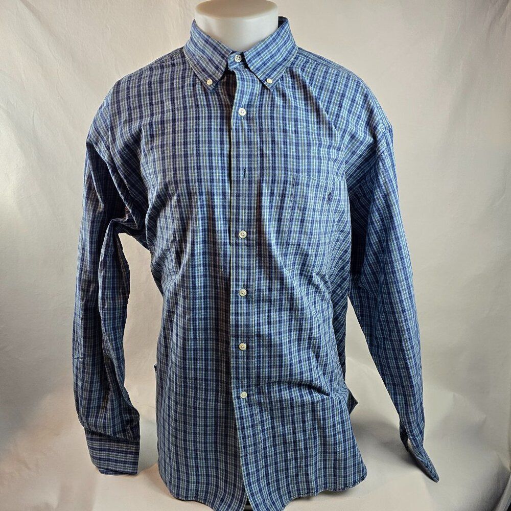 Ralph Lauren Shirt Mens 2XL Blue Button Down Plaid Blake Vintage Preppy Classic